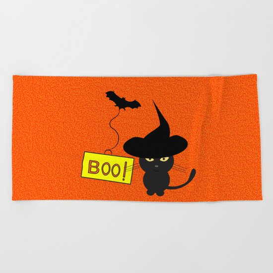 Cute cat on Halloween Beach Towel