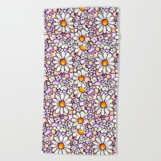 Large Blush Daisies Tiled Beach Towel