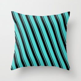 [ Thumbnail: Black & Turquoise Colored Lines/Stripes Pattern Throw Pillow ]