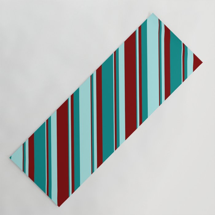 Maroon, Dark Cyan & Turquoise Colored Pattern of Stripes Yoga Mat