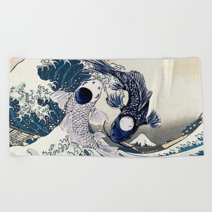 The Great Wave off Tui and La Beach Towel