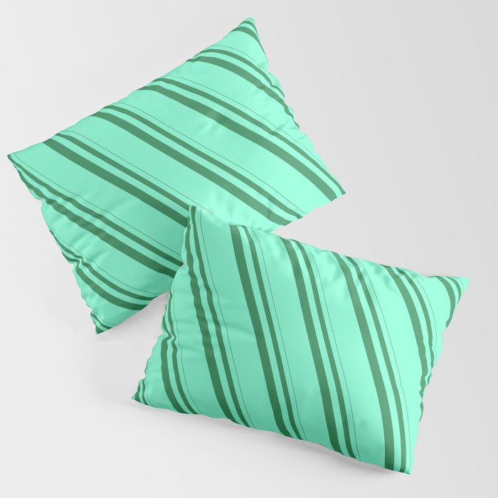 Sea Green and Aquamarine Colored Stripes Pattern Pillow Sham