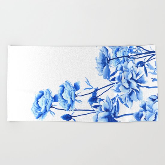 blue peonies Beach Towel