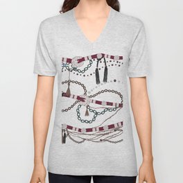 Belt, Ropes and Chains Trendy Pattern V Neck T Shirt