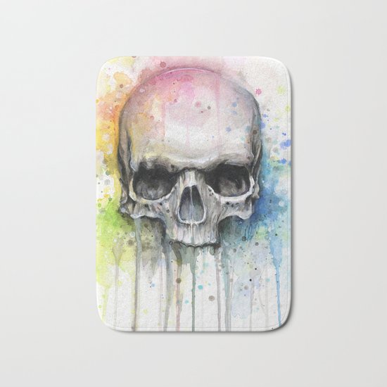 Skull Rainbow Watercolor Painting Skulls Bath Mat