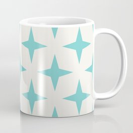 Turquoise Blue Green Four Pointed Stars on Antique White Coffee Mug