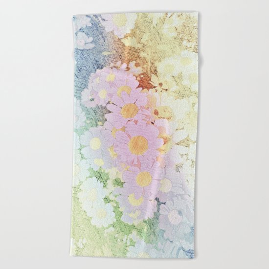 Pink Sorbet Chamomile Flowers Beach Towel