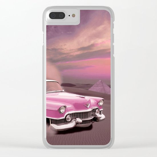 A pink cadillac and the Giza Pyramids Clear iPhone Case