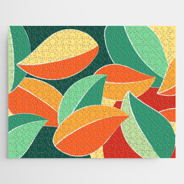 Soft Colorful Leaves Foliage Abstract Nature Art Drawing In Warm Natural African Color Palette Jigsaw Puzzle