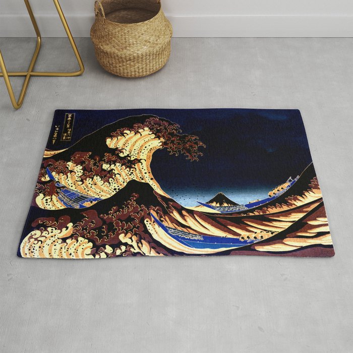 The GREAT Wave Midnight Blue Brown Rug