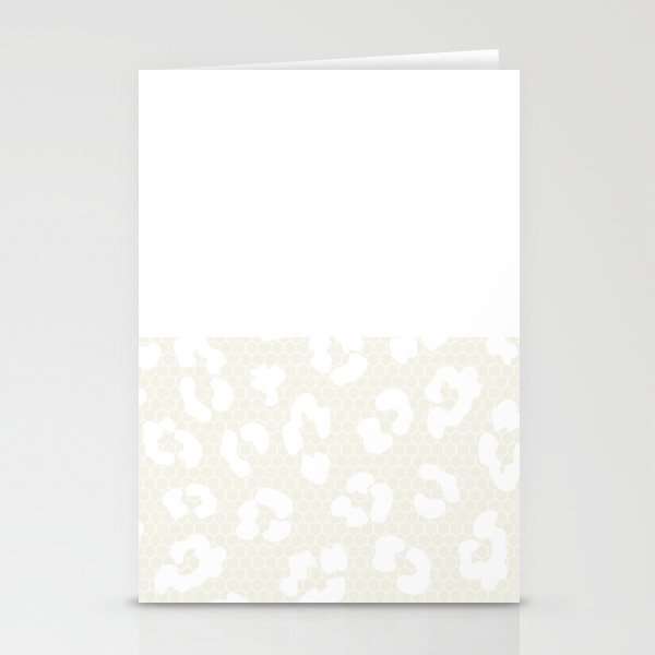 White Leopard Print Lace Horizontal Split on Cream Off-White Stationery Cards