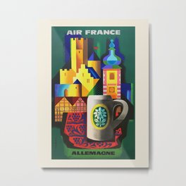 Air France. Vintage travel advertising poster to promote travel to Germany. Jacques Nathan-Garamond 1955 Metal Print