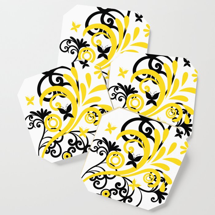 Butterfly Flourish YELLOW Coaster