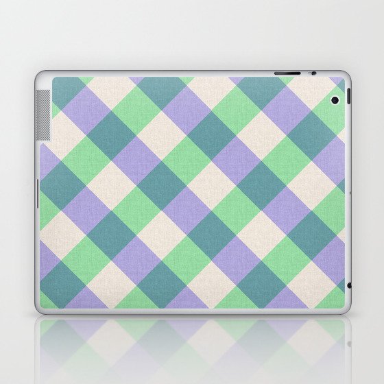 Green blue ivory violet geometric checker gingham Laptop & iPad Skin