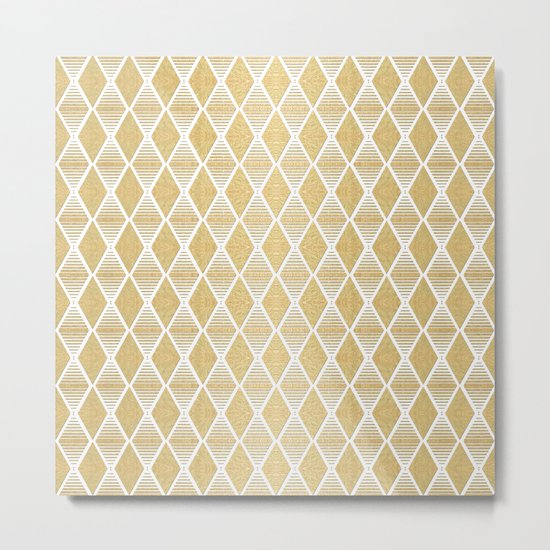 White and Gold Geometric Pattern Metal Print