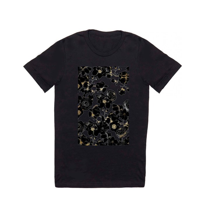 Modern Elegant Black White and Gold Floral Pattern T Shirt