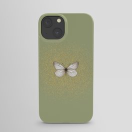 Hand-Drawn Butterfly and Golden Fairy Dust on Sage Green iPhone Case