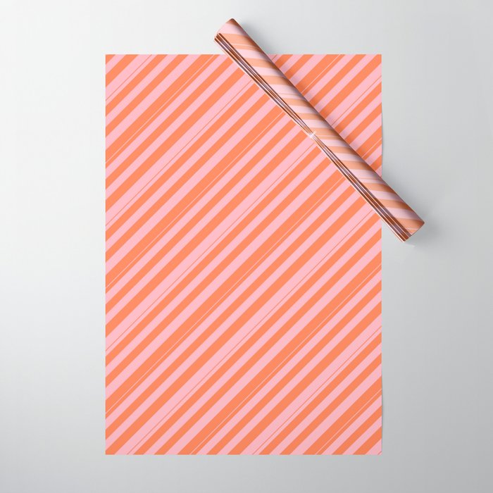 Coral & Light Pink Colored Stripes/Lines Pattern Wrapping Paper