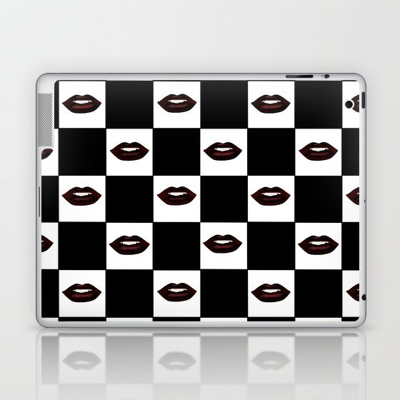 Dark Lips Black and White Check Pattern Laptop & iPad Skin