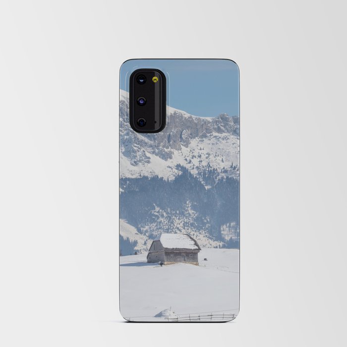 Winter landscape with an old house and Bucegi mountains in the background Android Card Case
