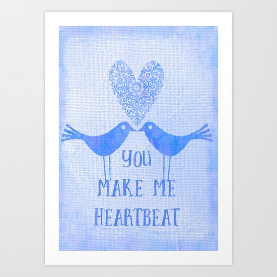 Heartbeat love birds blue Art Print