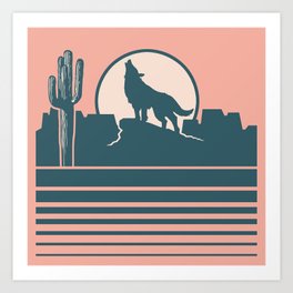 Howling at the Moon Landscape 233 Beige Green and Dusty Rose Art Print