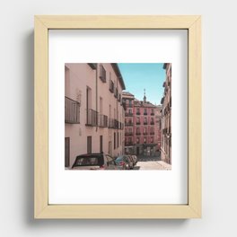 Spain Photography - A Small Street With Parked Cars In Madrid Recessed Framed Print