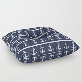 Nautical Navy Blue White Anchors Stripes Floor Pillow