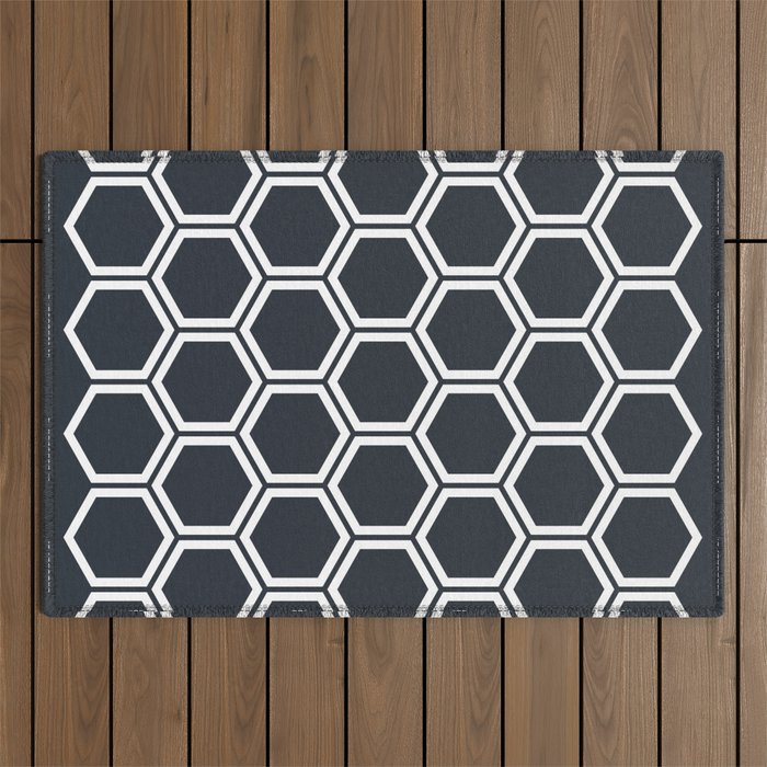 Hexagon Black Outdoor Rug