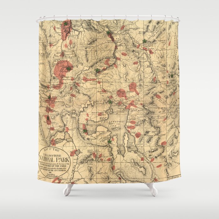 Vintage Map of Yellowstone National Park (1881) Shower Curtain