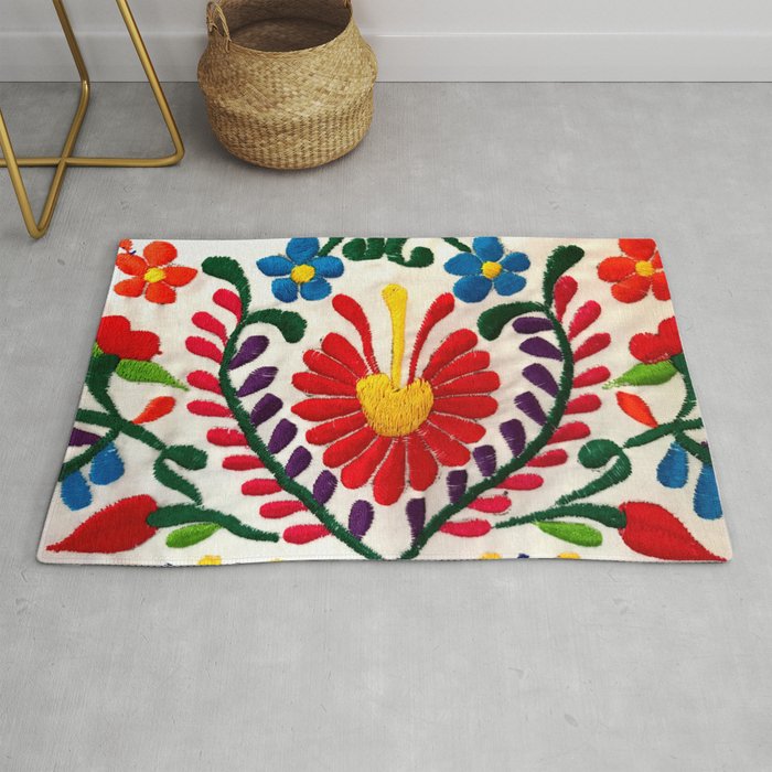 Red Mexican Flower Rug