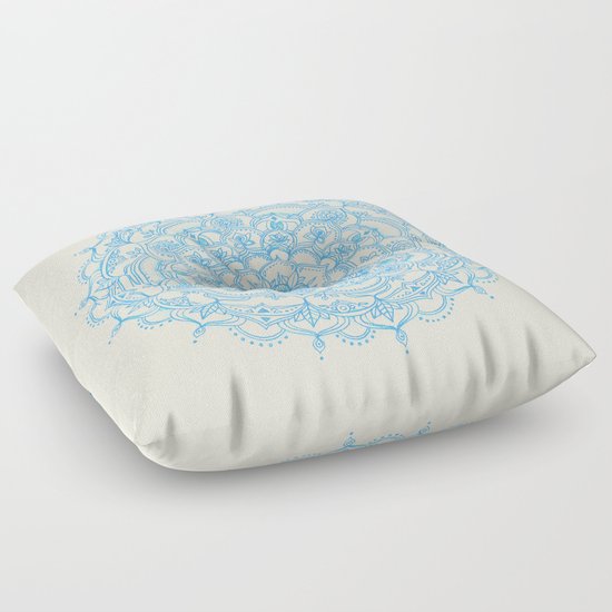 Pale Blue Pencil Pattern - hand drawn lace mandala Floor Pillow by Micklyn Society6