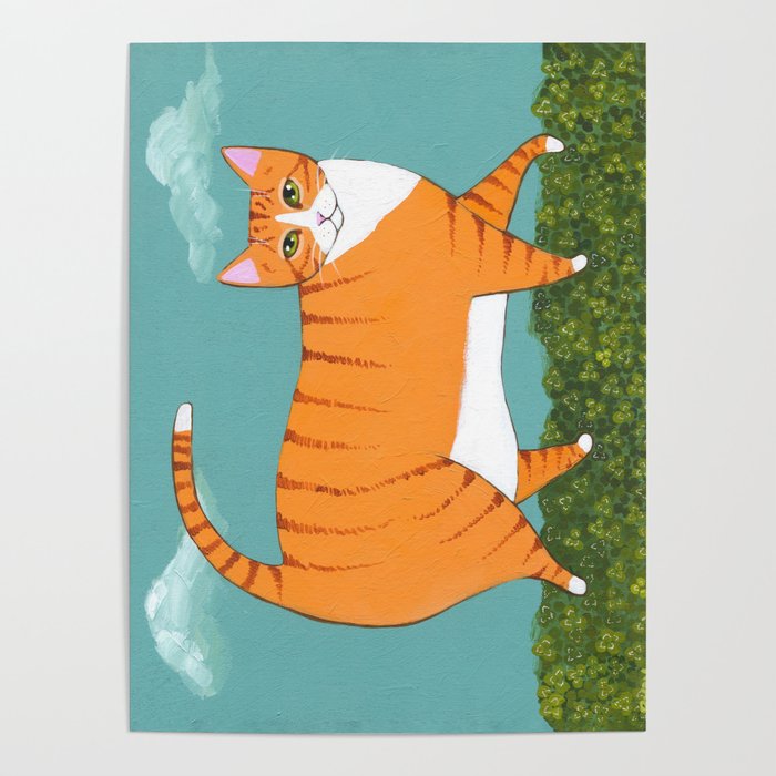 Chonky Ginger Cat in Clover Poster