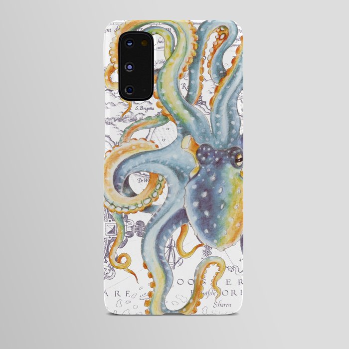 Octopus Steel Blue Vintage Map Android Case