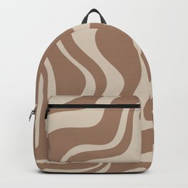 Liquid Swirl Contemporary Abstract Pattern in Chocolate Milk Brown and Beige Backpack