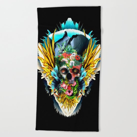Floral Skull Vivid II Beach Towel