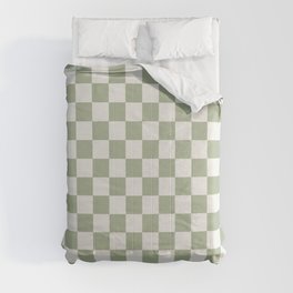 Checkerboard Check Checkered Pattern in Sage Green and Off White Comforter