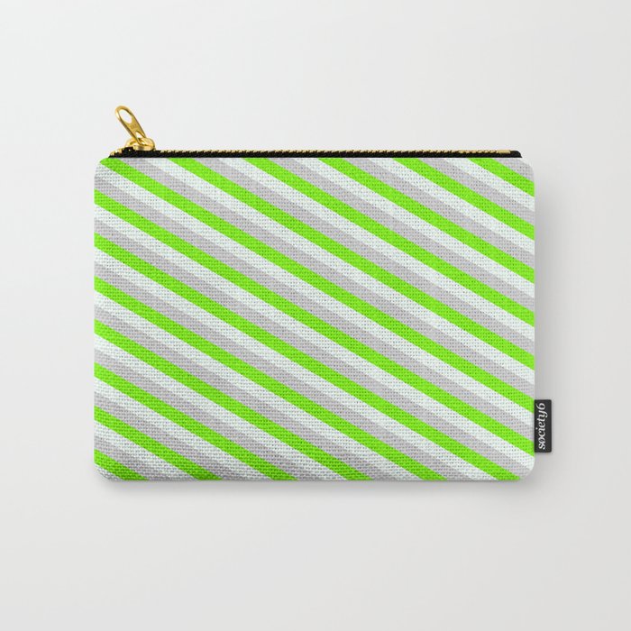 Green, Mint Cream, and Light Gray Colored Stripes Pattern Carry-All Pouch