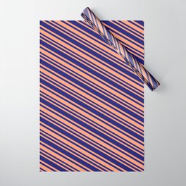 [ Thumbnail: Light Salmon & Midnight Blue Colored Stripes/Lines Pattern Wrapping Paper ]