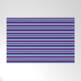 [ Thumbnail: Purple & Turquoise Colored Pattern of Stripes Welcome Mat ]