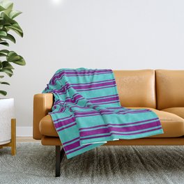 [ Thumbnail: Turquoise and Purple Colored Lines/Stripes Pattern Throw Blanket ]