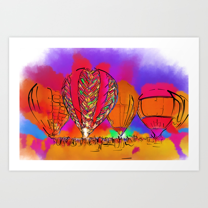 Hot Air Balloons In Subtle Abstract Art Print By Kirttisdaleart