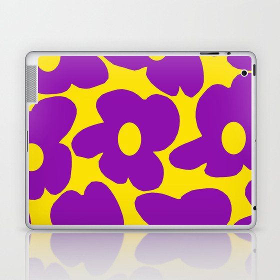 Large Retro Flowers Purple Petals Yellow Background  #decor #society6 #buyart  Laptop & iPad Skin