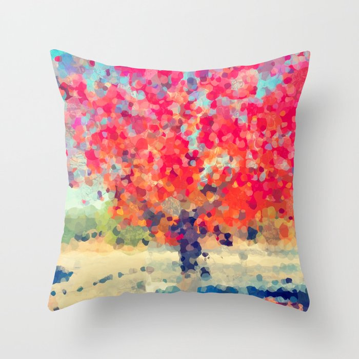 Orange Tree Watercolor digital Throw Pillow