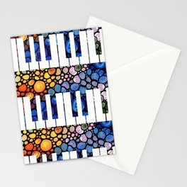 Whimsical Mosaic Music Art - Colorful Piano Stationery Card