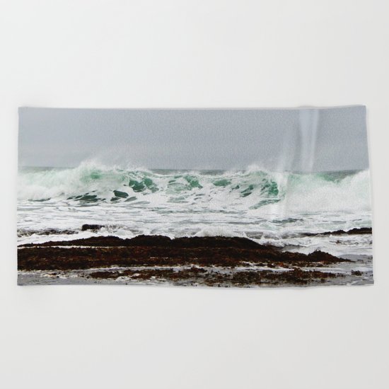 Green Wave Breaking Beach Towel