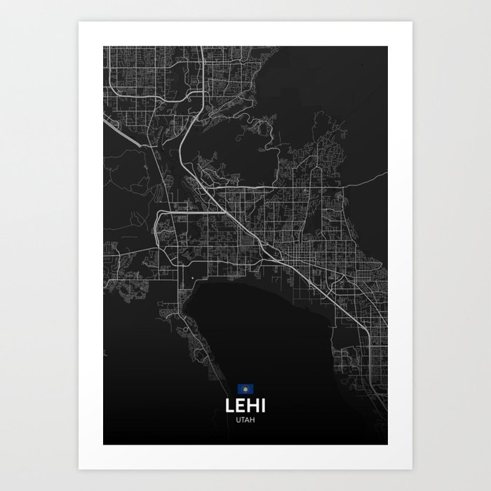 Lehi, Utah, United States - Dark City Map Art Print