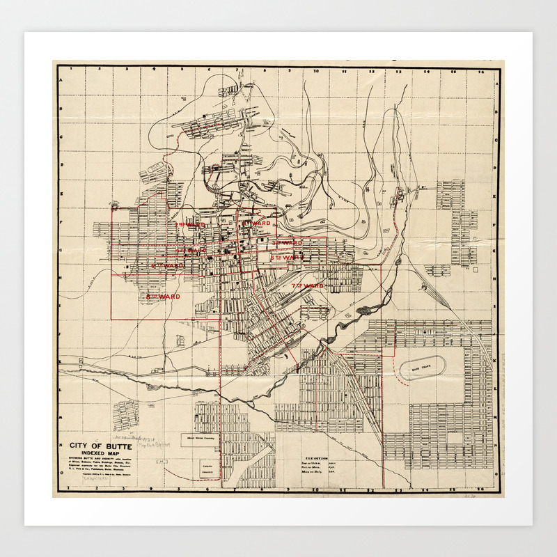 Vintage Map Of Butte Montana 1909 Art Print By Bravuramedia