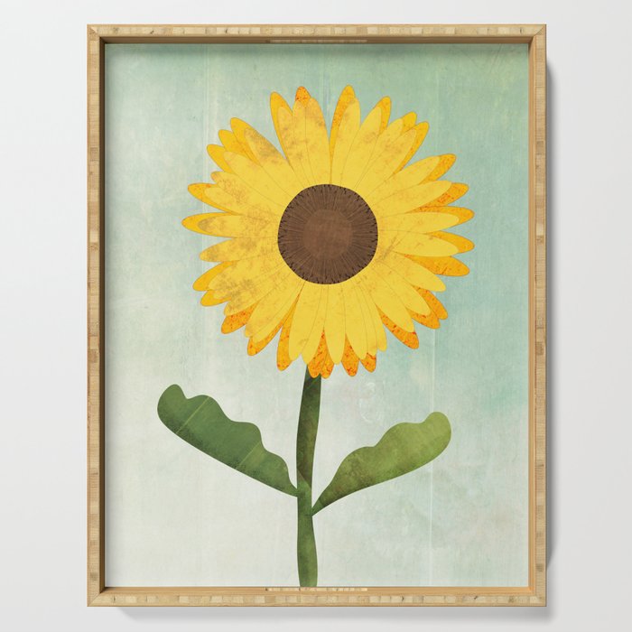 Textured Sunflower Floral Folk Art Serving Tray