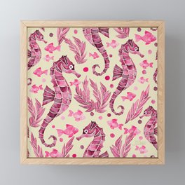 Watercolor Seahorse Pattern - Pink and Cream Framed Mini Art Print